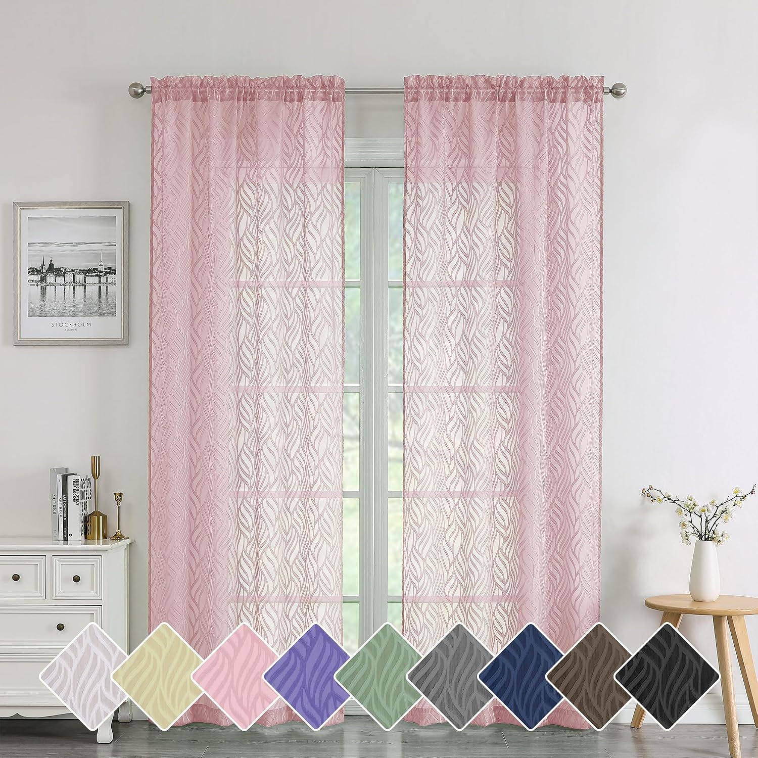 Chyhomenyc Blush Pink Kitchen Curtains - Bohemian Jacquard Tier Cafe Curtains, 2 Panels 36 Inch - View #12