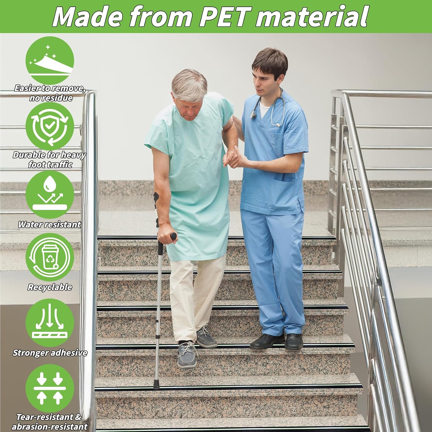 Anti Slip Traction Tape with Glow in Dark Green Stripe, 4In x 60ft High Traction Friction Non Skid Stairs Treads, Waterproof Anti Slip Tape, Abrasive for Steps, Ramp, Skateboard, Outdoor Indoor
