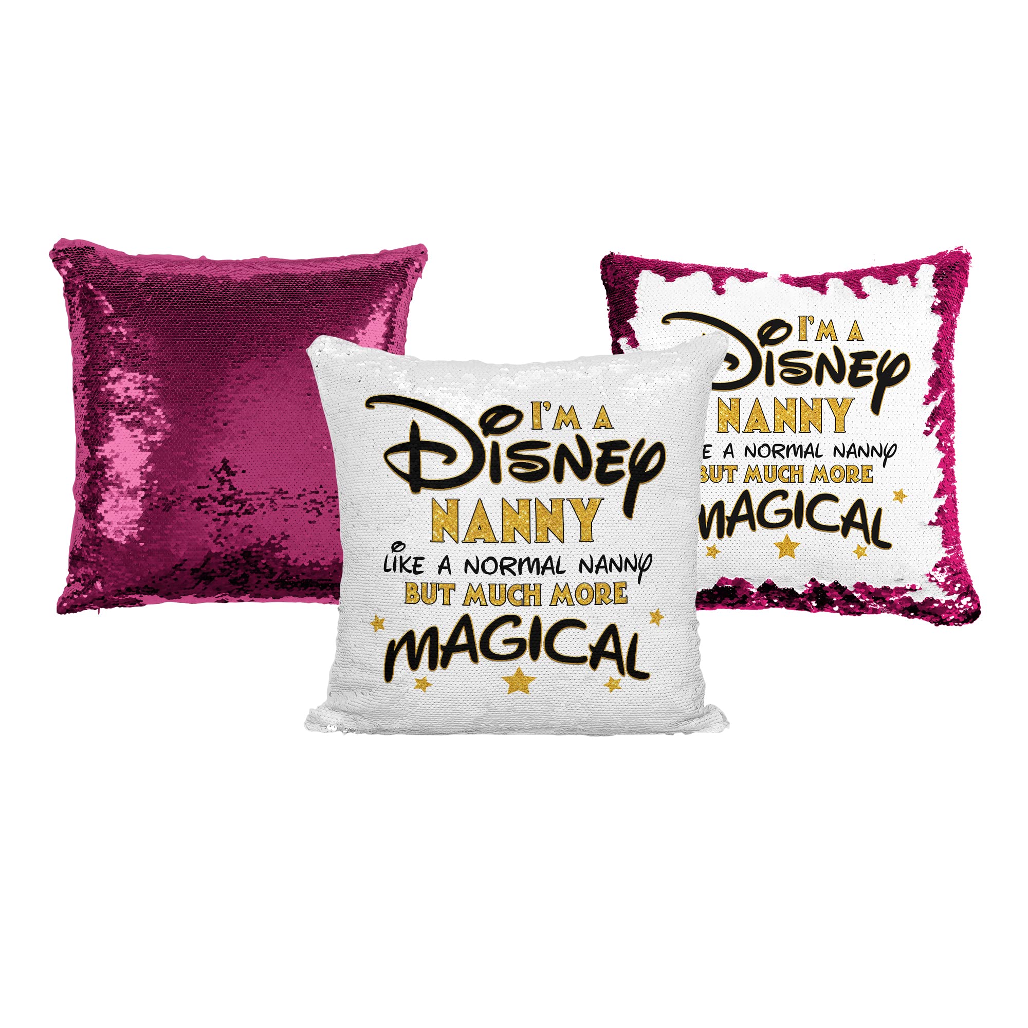 Media Replication Print Maniacs Disney Mummy Sequin Pillow Christmas Birthday Magic Reveal Swipe Mother Day Cushion Gift Grandma Nan (Nanny) (Hot Pink, With Insert/Stuffing)