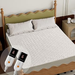 Gotcozy Queen Heated Mattress Pad Dual Controls, 6 Heat Levels, 10Hr Auto-Off, Fits 15" Deep, ETL Certified, Machine Washable White