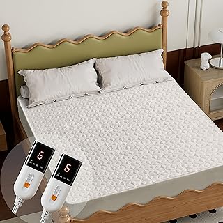 Gotcozy Heated Mattress Pad Queen Size Dual Control - Electric Mattress pad fit up to 15‘’with 6 Heat Seatings & 10 Hour Auto Off ETL Certified Machine Washable(White)