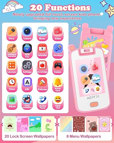 Miniatura 2 de AGPTEK Teléfono para niños, pantalla táctil con tarjeta TF de 32 GB, teléfono celular para niños pequeños con doble cámara, dispositivo de