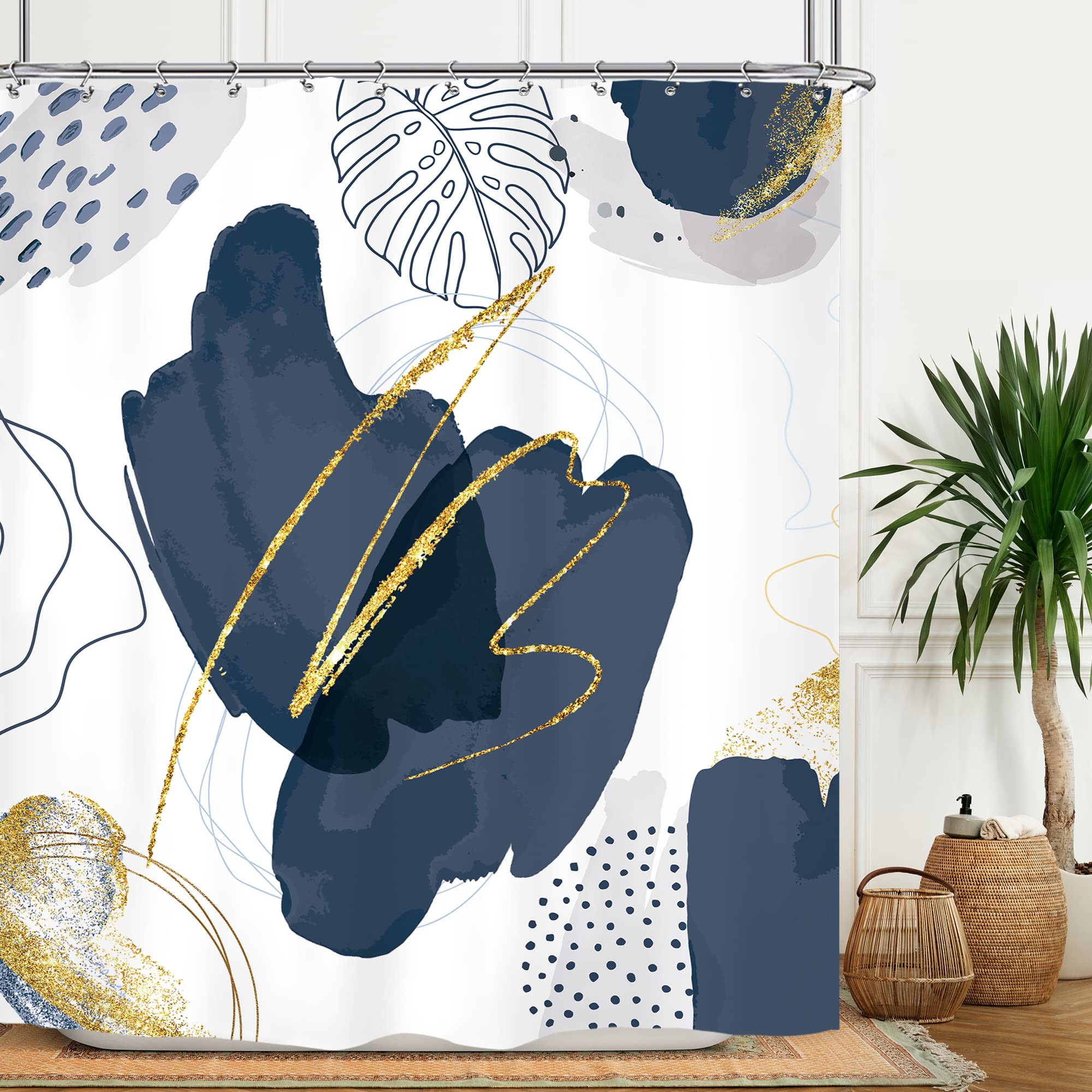 Riyidecor Boho Abstract Mid Century Shower Curtain 72Wx72H