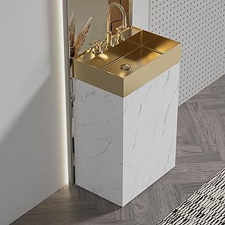 Roca 20-Inch White Marble Bathroom Vanity with Sink - Modern Freestandin...