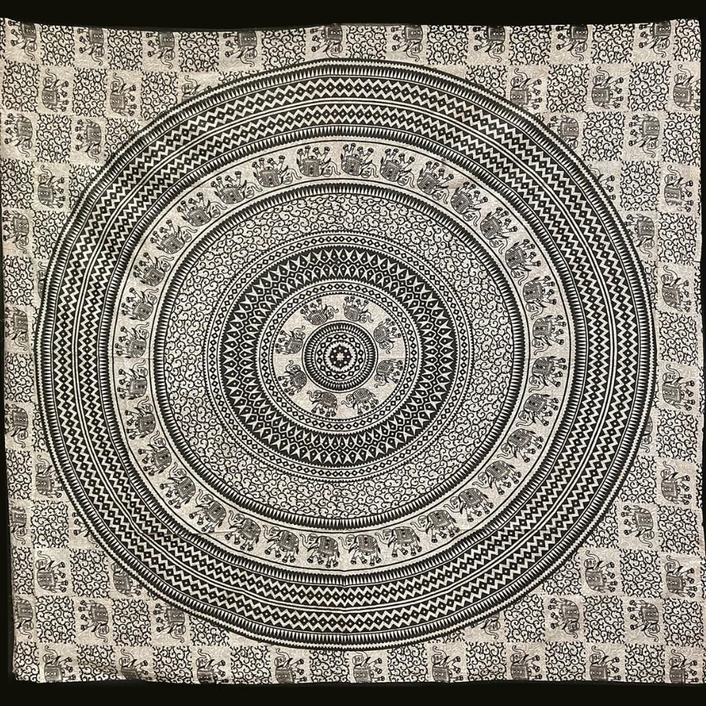 Kimbatex Pareo Multiusos XXL para Playa y hogar, 210 x 240 cm, 100% algodón. Ideal como Pareo Playa, Cubre sofá, Cubre Camas, Tapiz... (Elefante Mandala)