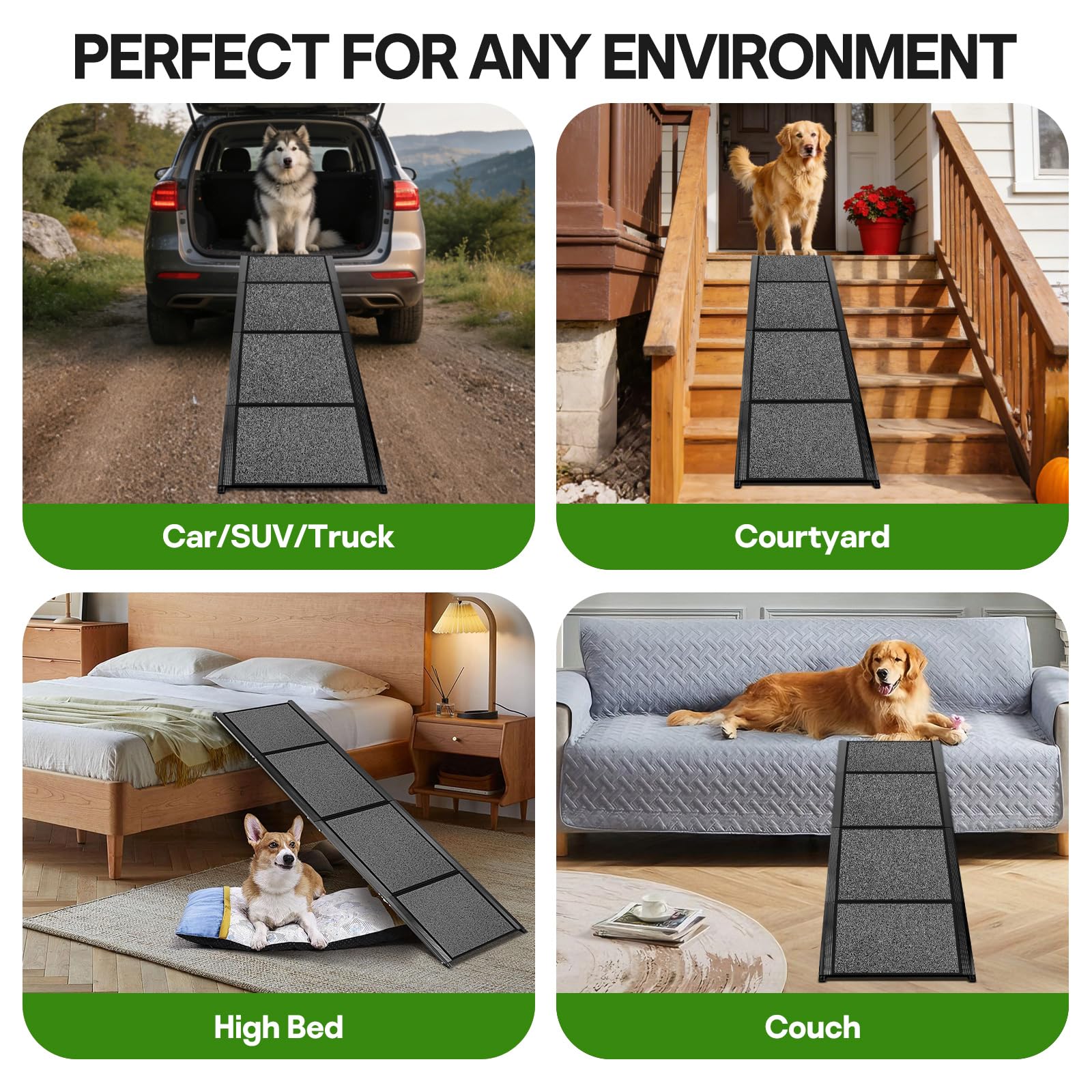 Healifty Hunderampe Auto Klappbar, Hunderampe, Zusammenklappbare Hundetreppe, Montage in 5s, Leichtem Aluminiumrahmen & Rutschfester Oberfläche, Rampe Hund für 110kg Große Hunde SUV & LKW (170x45CM)