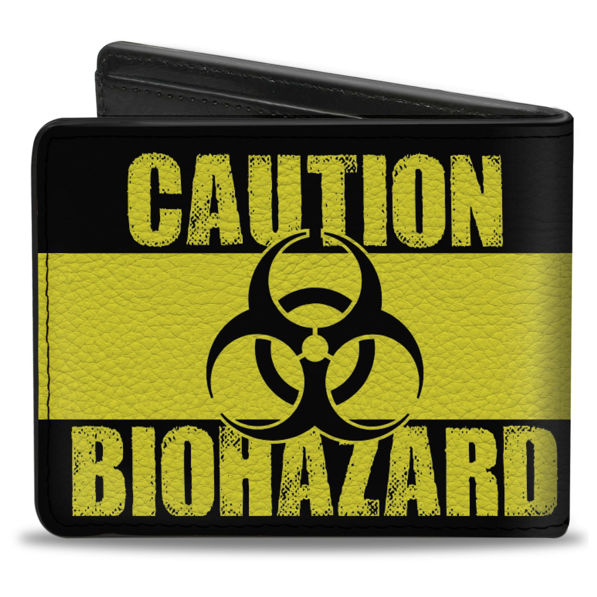 Buckle-Down Men's Wallet, Bifold, Caution Biohazard Black Yellow, Vegan Leather, 4.0