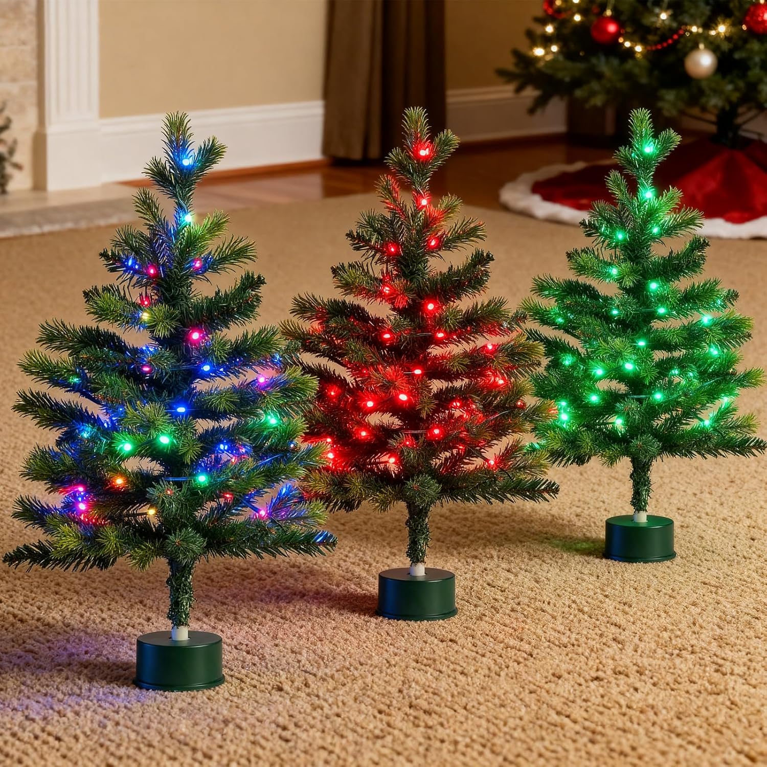 2.2ft Artificial Pre-Lit Small Christmas Tree with 360°Rotating & Musical Base, Tabletop Wireless Movable Design, 50 LED Lights, Dimmable and Timer Functions, Green Xmas Tree for Holiday Decor