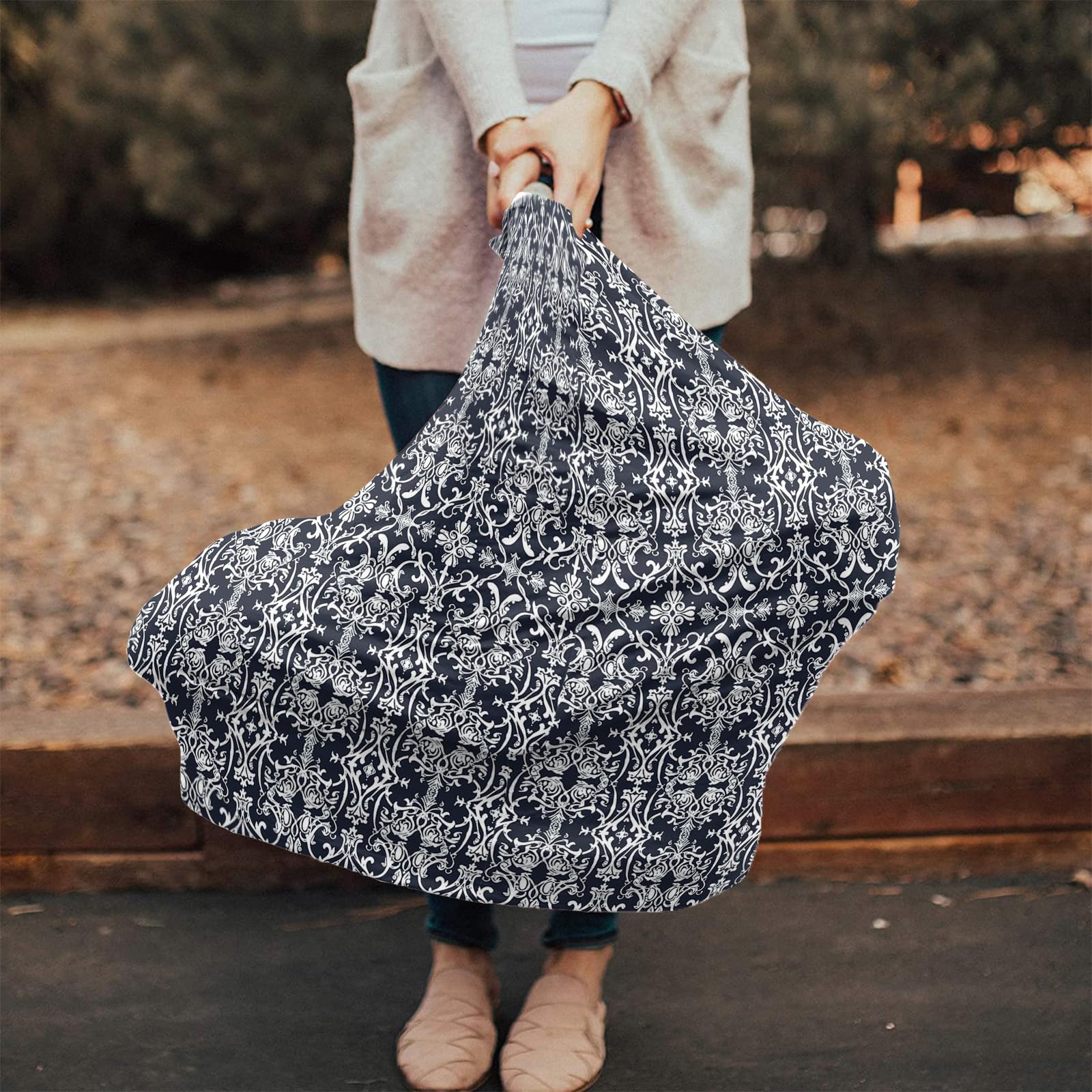 Nursing Cover for Breastfeeding Scarf, Flower Textured Black Baby Car Covers Super Soft Multi Use for Canopy Shopping Cart Cover Blanket Stroller Cover