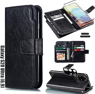 LMDAMZ for Galaxy S20 Ultra 6.9 Inch Wallet Case [3+ Card Slots] ID Business Card Credit Card Slot Carry Pouch with Stand Double Sided Multi-Card Slot Flip Folding PU Wallet Leather Case (Black)