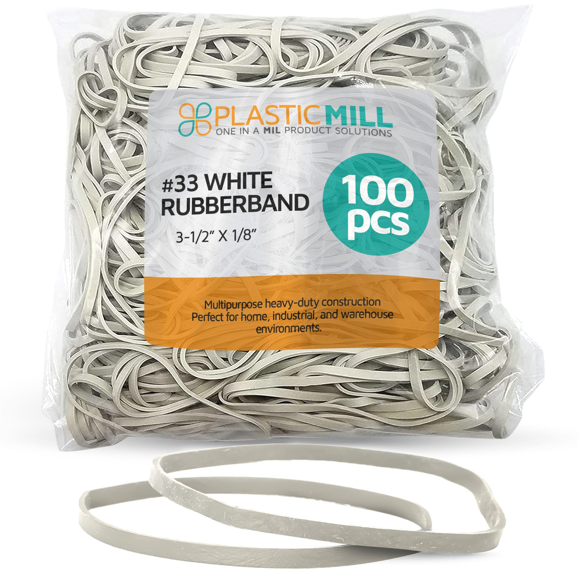 PlasticMill Rubber Bands - #33 Size - White Rubberbands - 100 Count. โ image 1