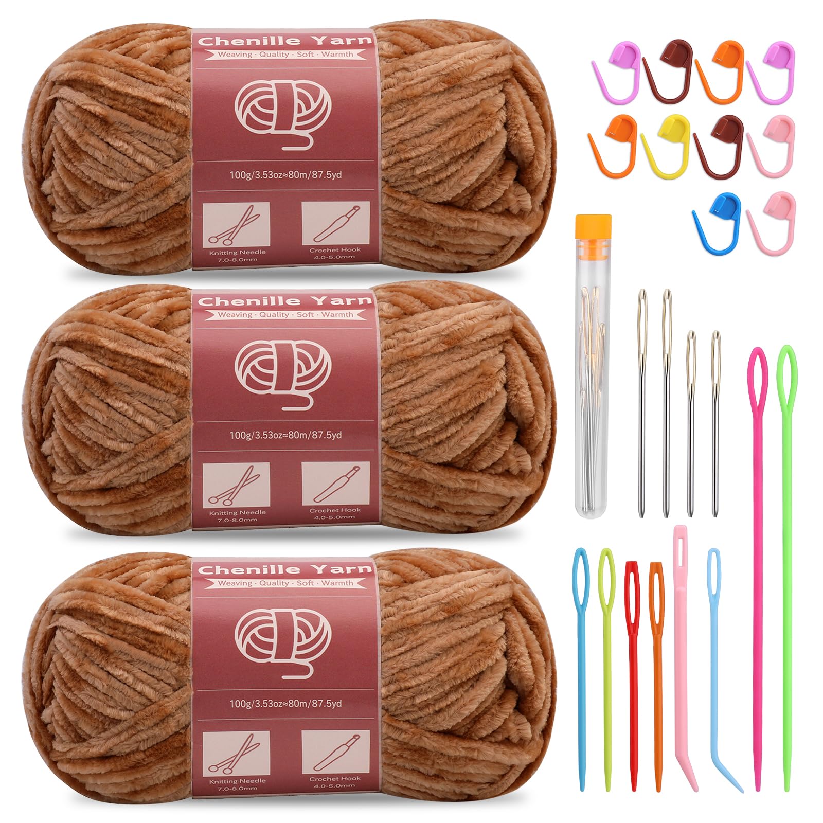 SUVSOON 3 * 100g Chenille Yarn