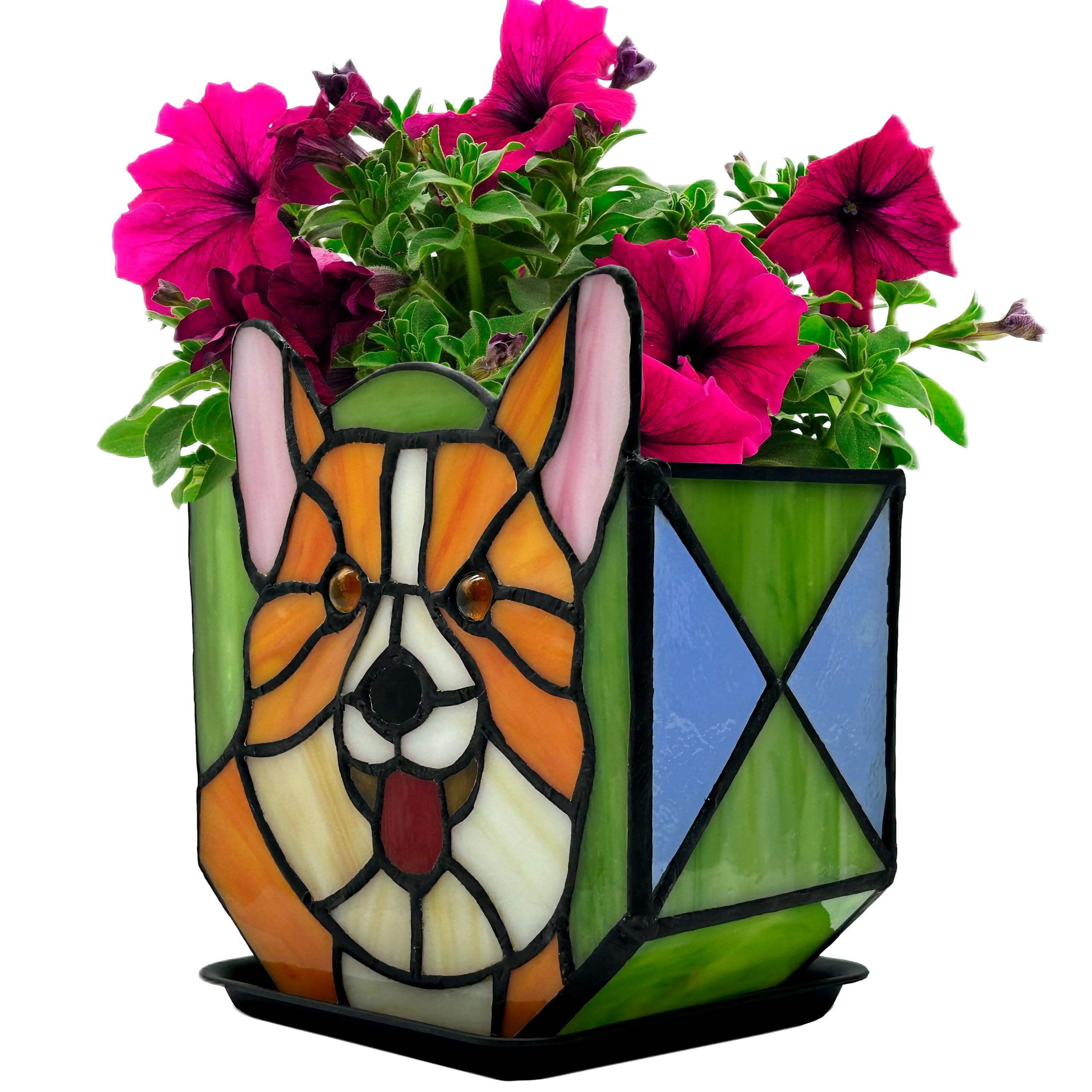 Photo 1 of Entlityful Corgi Planter - Cute Stained Glass Dog Flower Pots, Plant Pot with Drainage, Succulent Planters, Corgi Gifts, Christmas Decorations