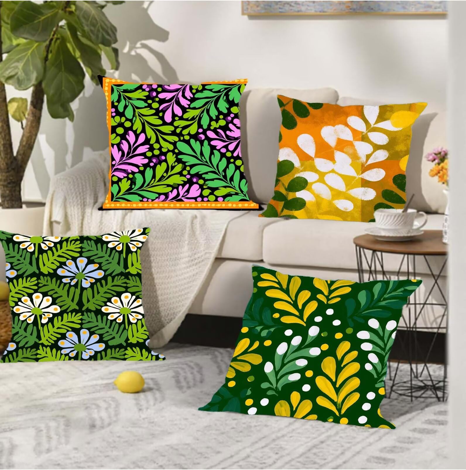 Set di 4 Foglie Verde Cuscini Per Divano, Cuscini Divano 60x60, Esterno Impermeabili Velluto cuscino, Decorativi in esterni Moderni Arredo Copricuscini Soggiorno da Letto letti sedie giardini s-550