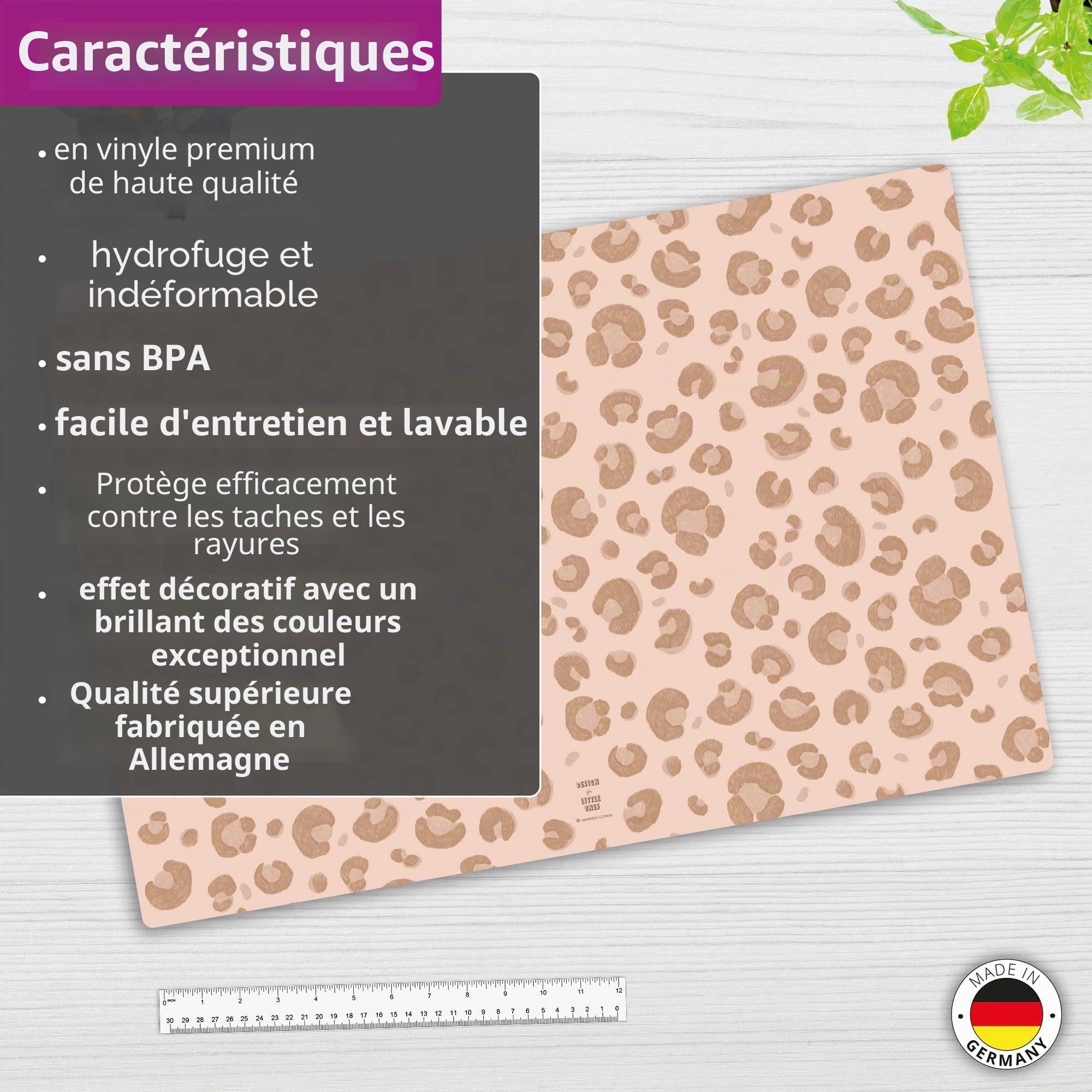 Sous-main pour bureau pour enfants – « Léopard rose » – 60 x 40 cm – en vinyle premium – Fabriqué en Allemagne