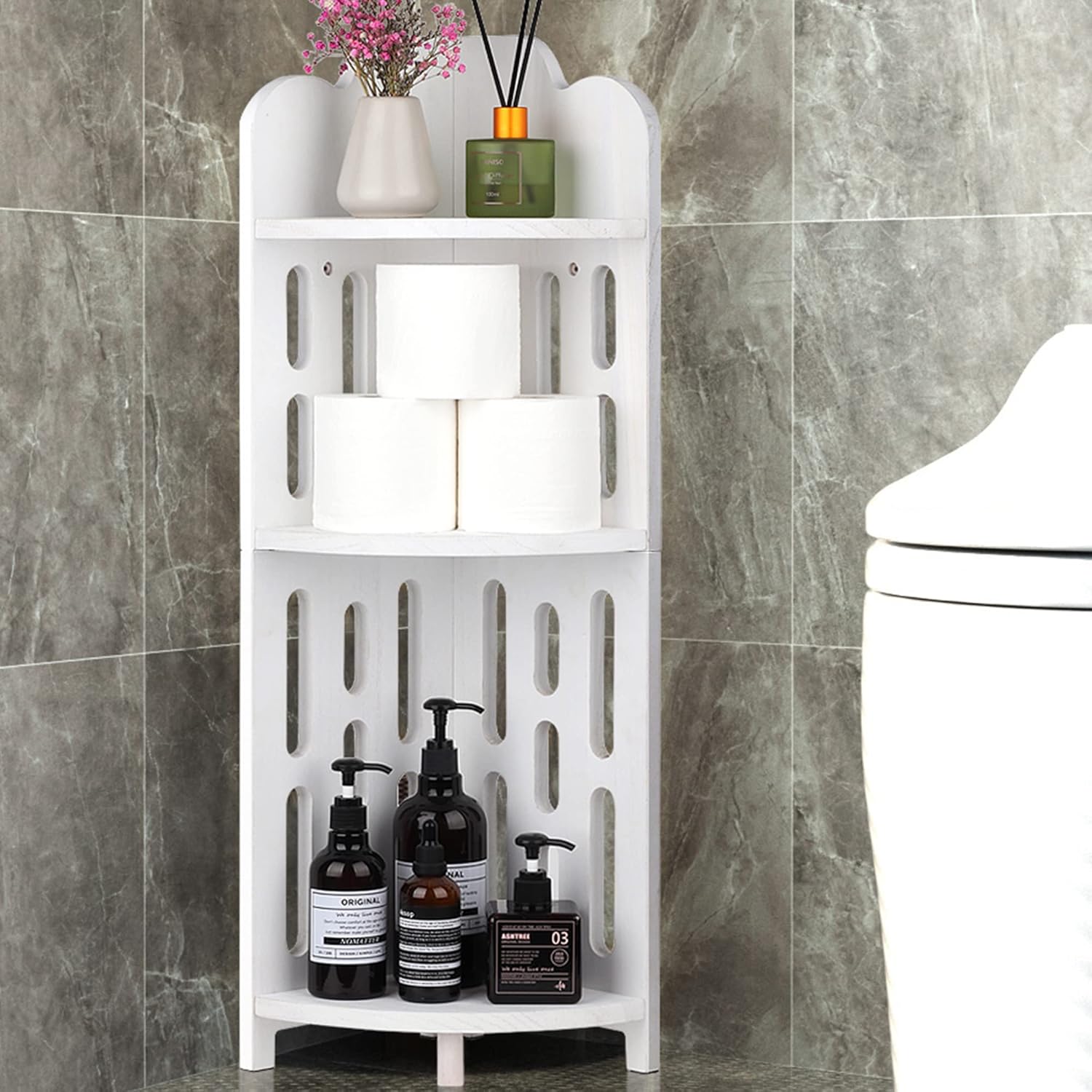 Amazon.com: Meangood Bathroom Corner Shelf Stand, 3 Tier Solid Wood Display Shelf for Narrow ...