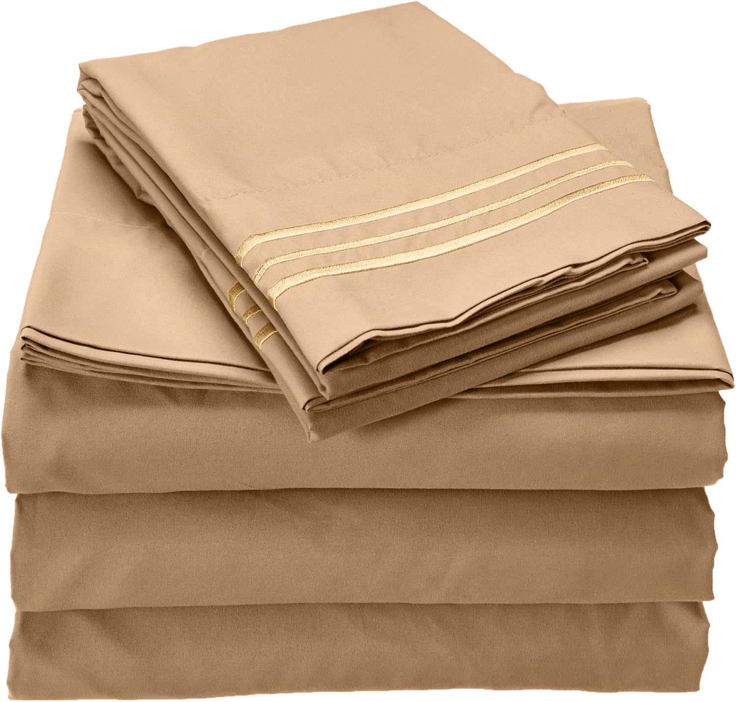 CELINE LINEN #1 Rated Luxurious Bed Sheets Set on Amazon 1800 Premier Hotel Quality Wrinkle Free 5-Piece Sheet Set with Deep Pockets, Split King Gold
