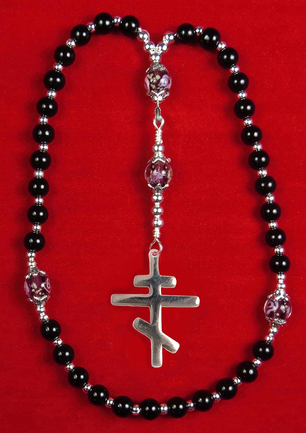 Handmade Orthodox Rosary, Greek Chotki, Black Shell Pearls and Silver Tone Stainless Steel Cross