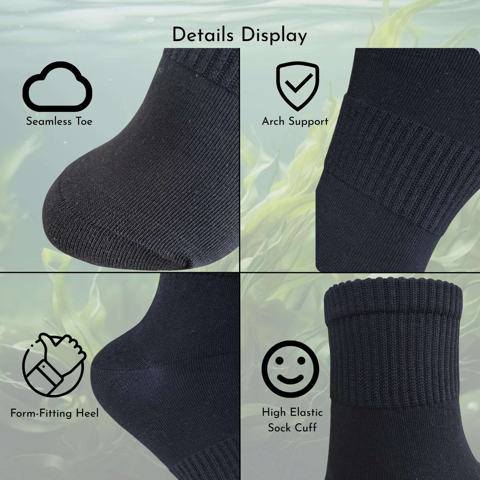 3 pares de calcetines deportivos para hombres y mujeres, de fibra de algas marinas que absorben la humedad, ajuste acolchado y transpirable