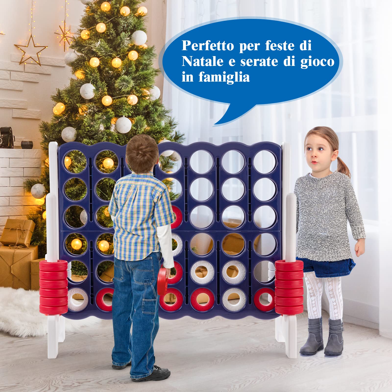 COSTWAY Forza 4 Gigante per Bambini e Adulti, Set Forza 4 per Interni ed Esterni, Gioco Familiare per Feste e Vacanze, 120 x 42 x 104 cm