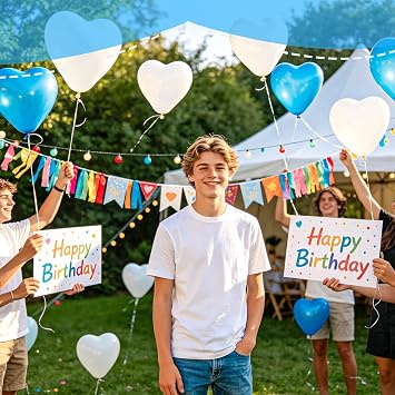 30 Pcs Blue & White Heart Shape Latex Balloons 12 for Birthday Valentine's Day Engagement Mother's Anniversary Celebration Party Decorations