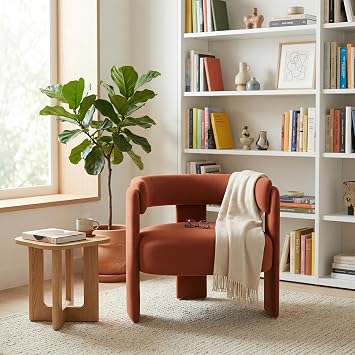 Winterstorm Velvet Modern Barrel Accent Chair with Wood Legs,Orange | Living Room Reading Armchair, Lounge Chair with Soft Upholstery, for Bedroom, Small Space