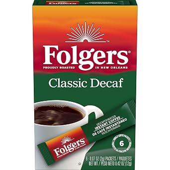 Folgers Classic Decaf Instant Coffee Crystals Packets, 6 Count