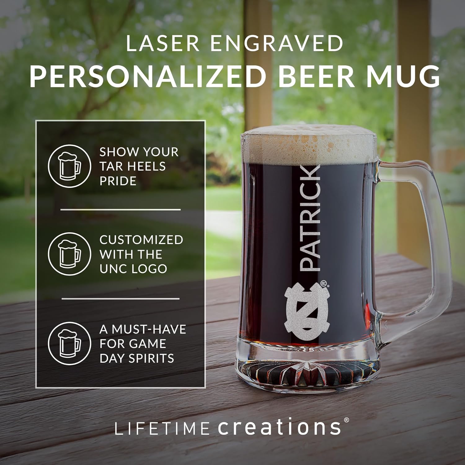 Lifetime Creations Personalized North Carolina Tar Heels 25 oz Beer Mug - Officially Licensed UNC Gifts, Tar Heels Merch, UNC Gifts for Men, UNC Basketball Fan Graduation Gift, Made in USA