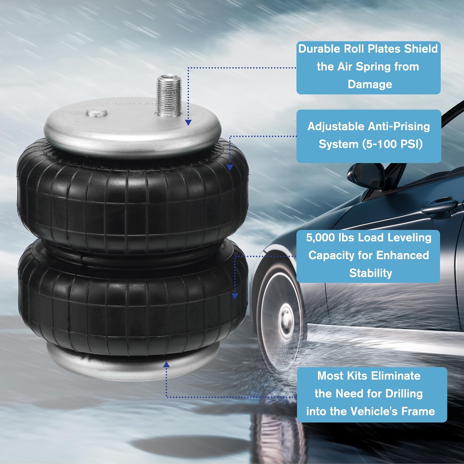 Rear Air Spring Bags Suspension Kit for 2005-2023 Toyota Tacoma Prerunner 2WD Tacoma 2WD/4WD Truck Towing，Air Lift Helper Spring Kit, Load Leveling Capacity 5,000 lbs