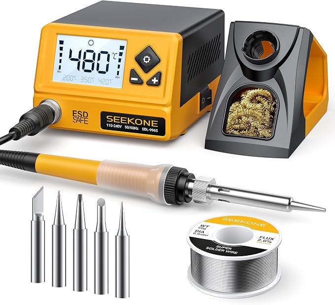 SEEKONE Soldering Station main unit with LCD display, soldering iron handle, and stand.