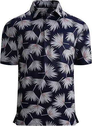 Alex Vando Mens Golf Shirt Moisture Wicking Quick-Dry Print Performance Polo Shirts for Men