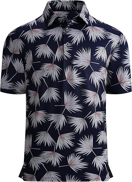 Alex Vando Mens Golf Shirt Moisture Wicking Quick-Dry Print Performance Polo Shirts for Men