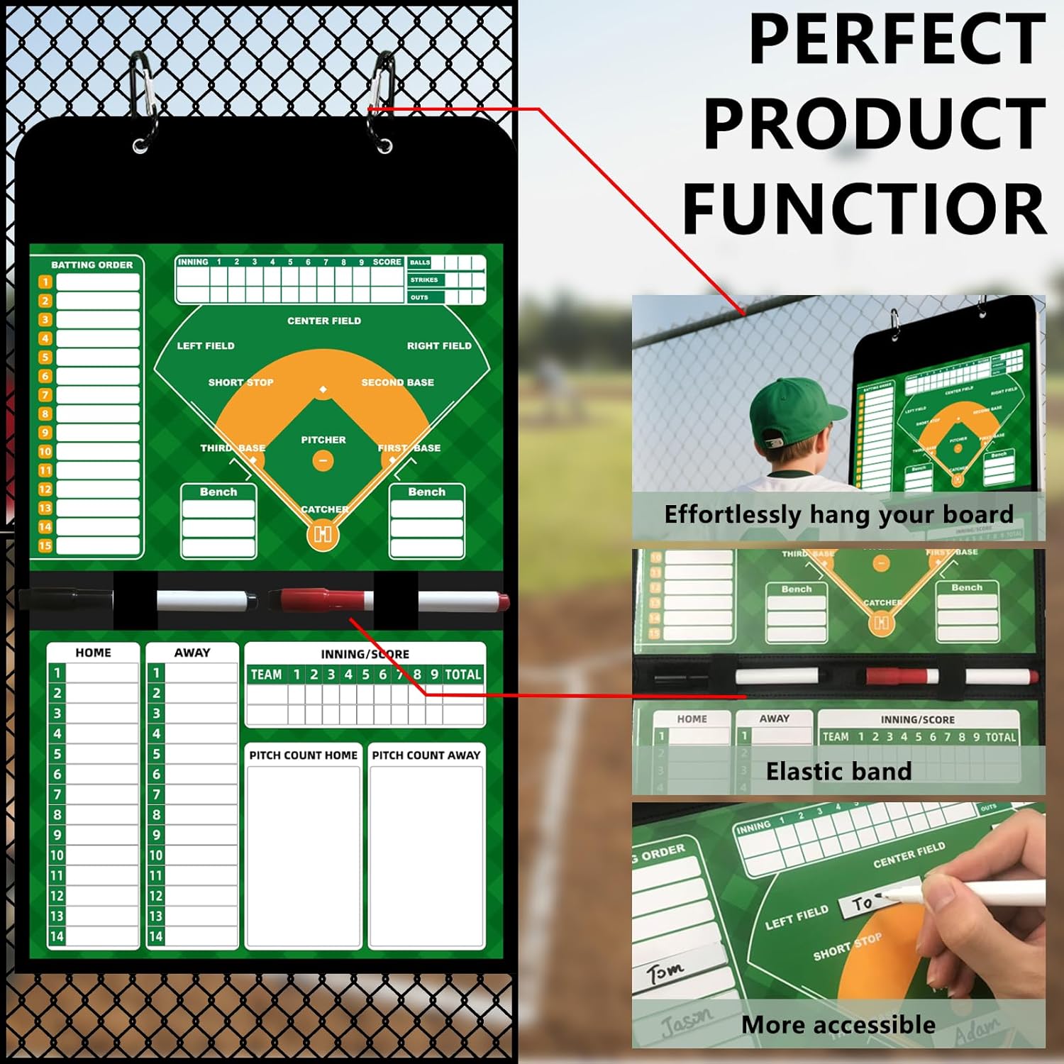 Magnetic Baseball Lineup Board for Dugout, 60 Magnets Coaching Clipboard with Dry Erase & Waterproof Bag – Dugout Organizer for Youth Baseball & Softball Coaches