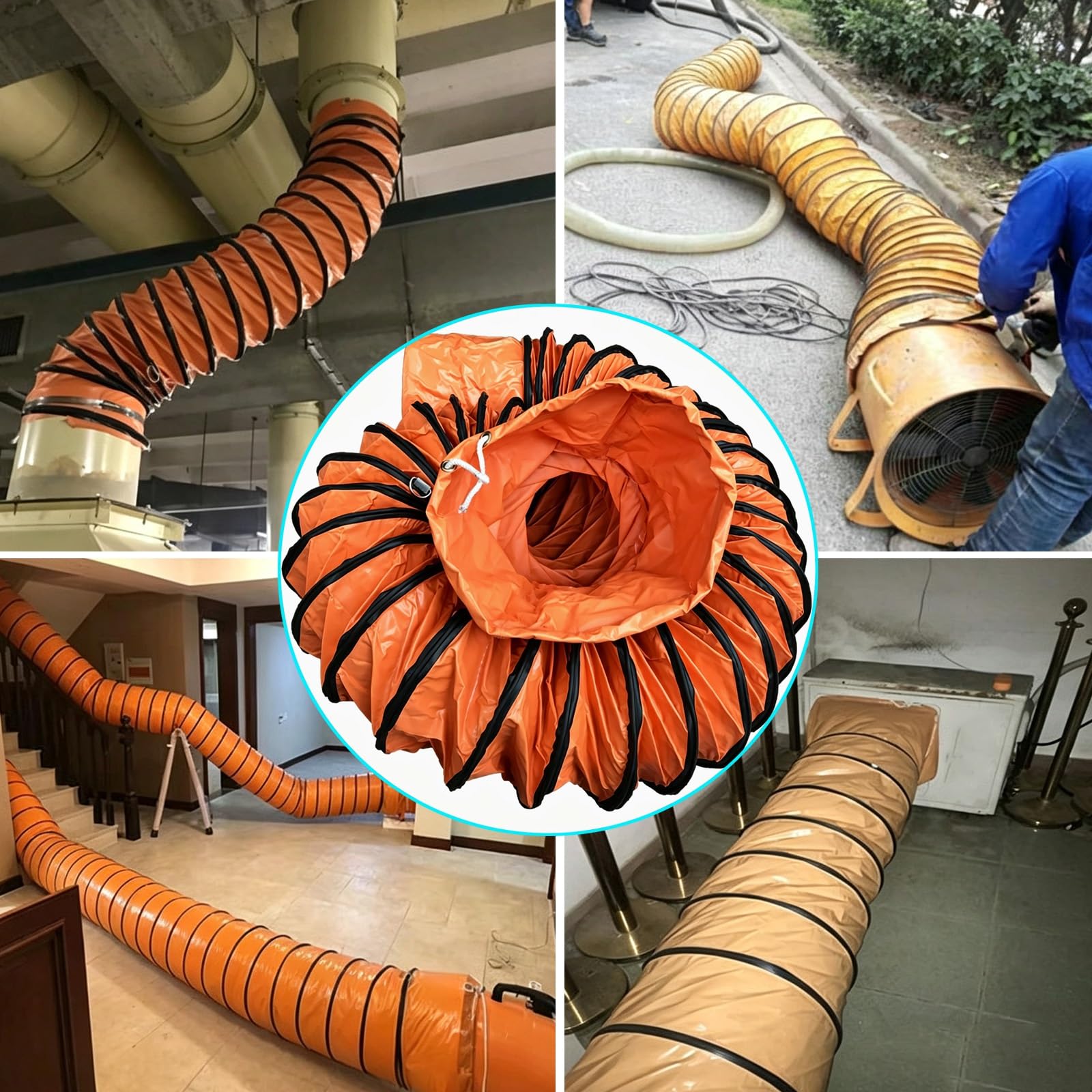 Elastyczny wąż wentylatora, przewód ognioodporny HVAC | Elastyczny wąż ssący do przenośnej wentylacji, do wentylatora wyciągowego (10 m/32,8 cala, wewnętrzna średnica 40 cm/16 cali)