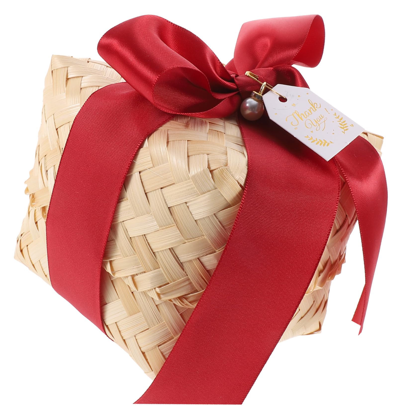 Gogogmee Woven Present Basket with Ribbon Storage Container for Vintage Style Decor for Organizing Candies and Items Compact Design for Home Use