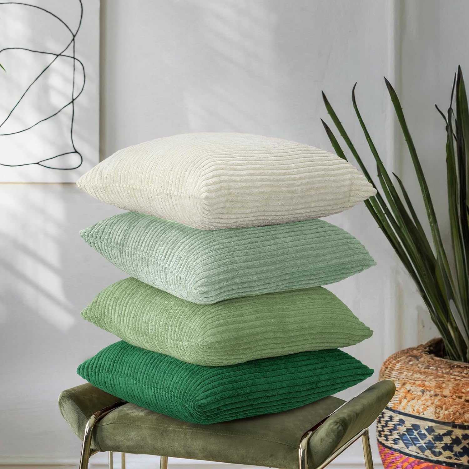 Lewondr Corduroy Throw Pillow Covers 18x18, Set of 4 MultiColor Matching Square