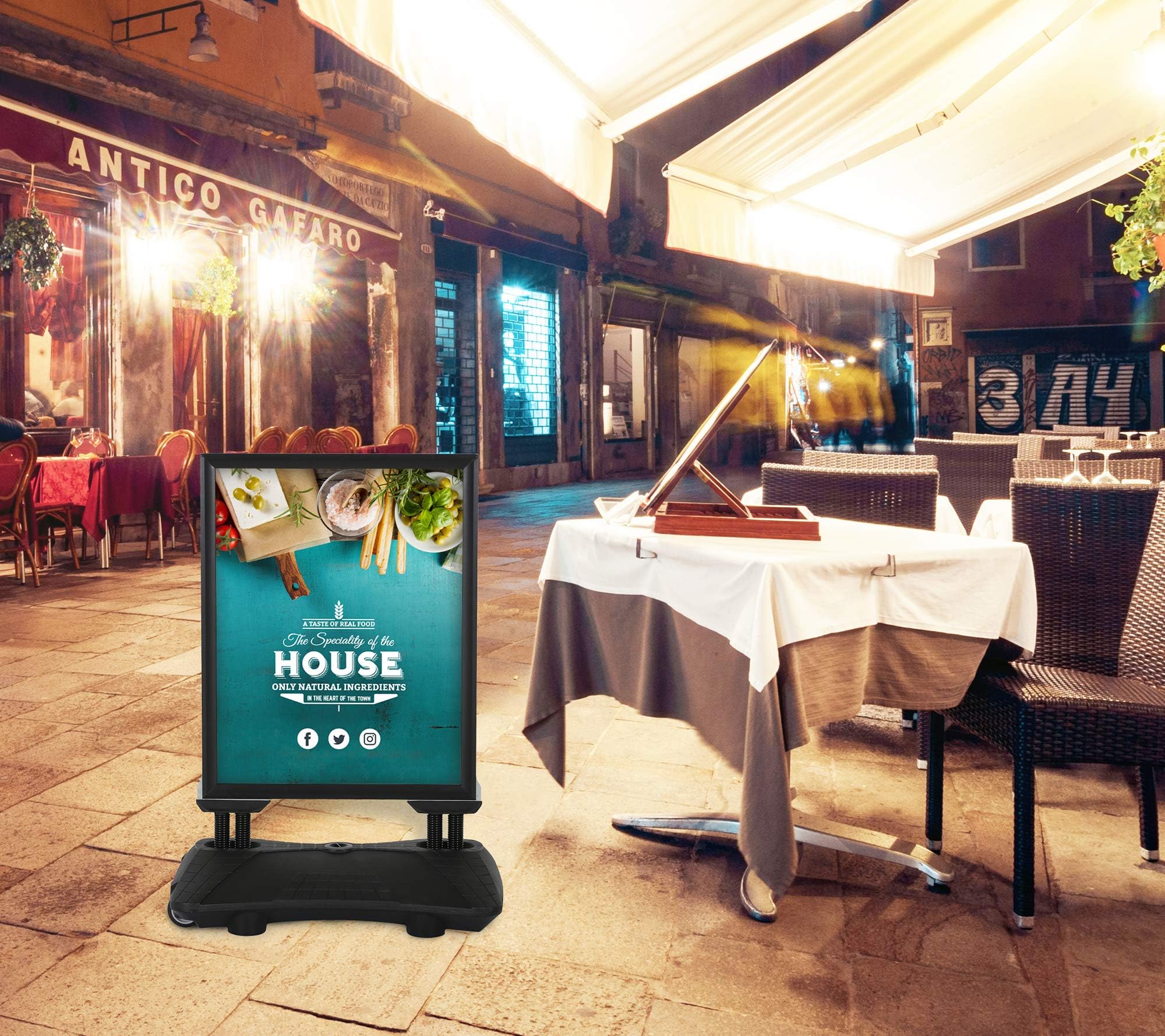 Plakatständer WindPro® SLIM | Kundenstopper OUTDOOR in DIN A1 | Plakataufsteller A1 wetterfest in schwarz | Aufsteller Werbung beidseitig nutzbar für 2 Plakate