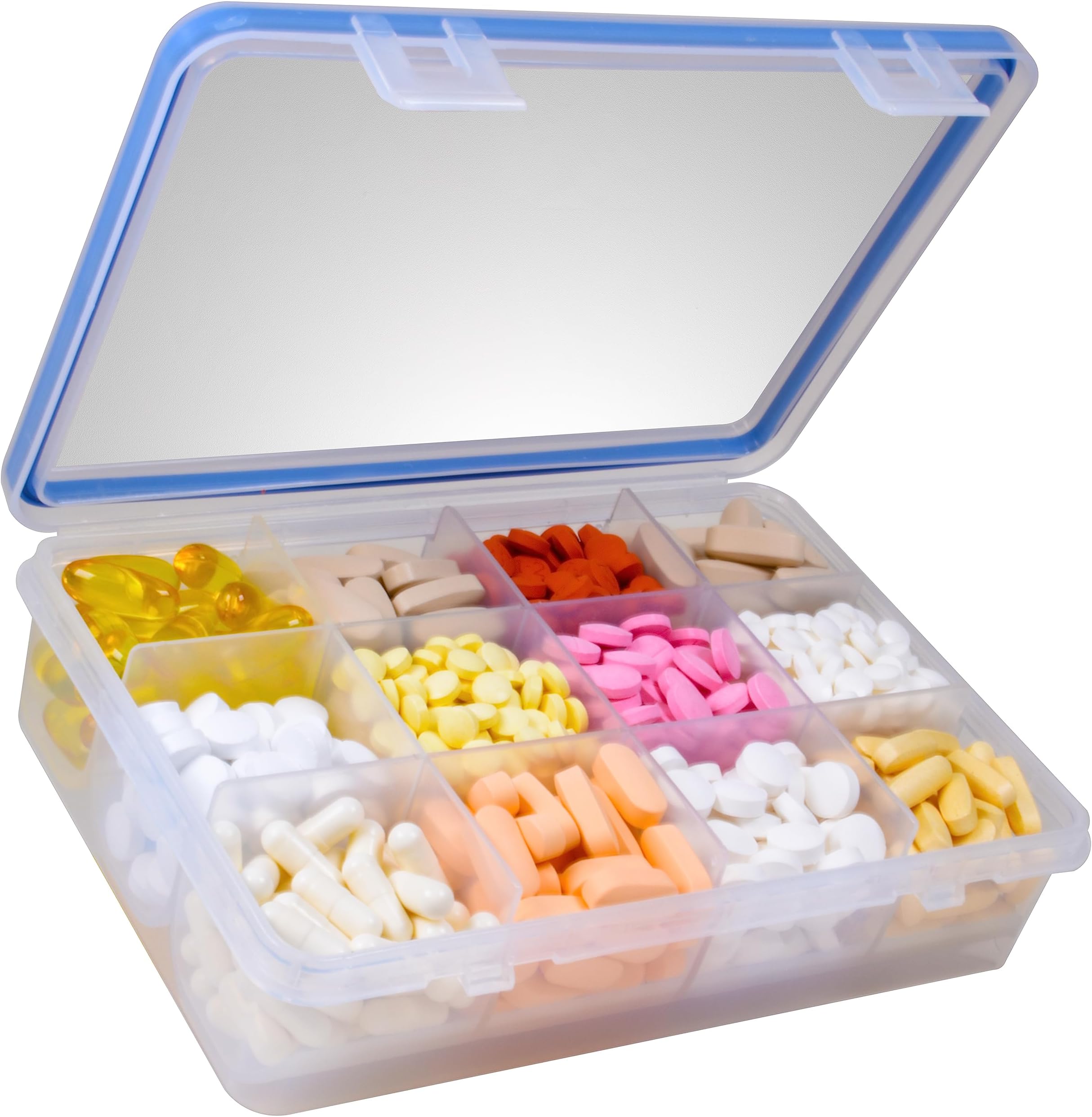 12 Compartment Vitamin Pill Organizer - Large Size Suitable for Multiple Supplements & Tablets - Safe, Secure Design with Easy Locking Lid - Medicine Cabinet Organizer & Ideal for Travel