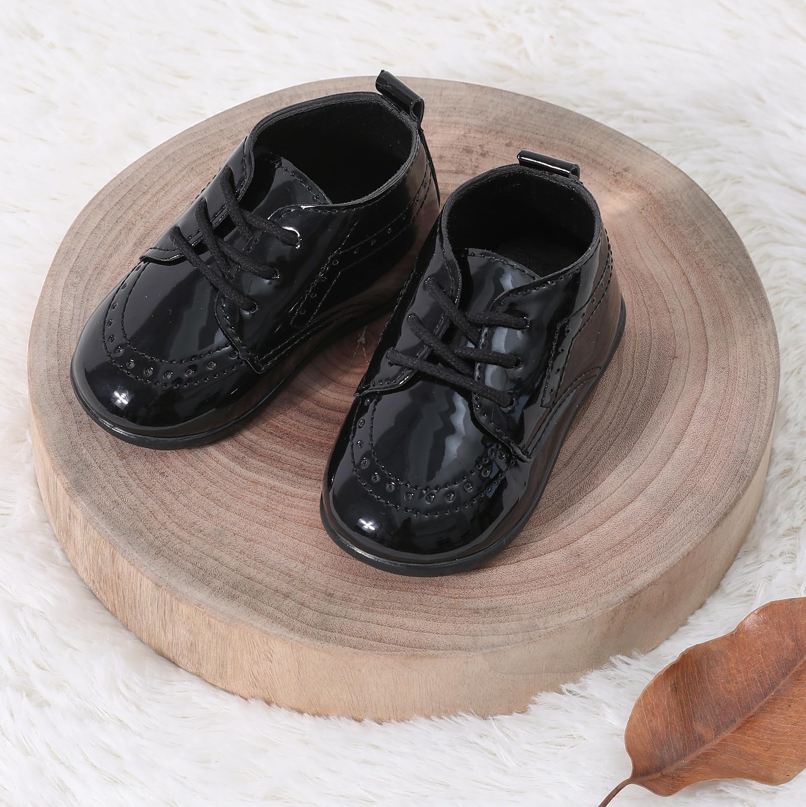 AGJ Baby Boy/Girl Dress Shoes Infant Oxford Loafers PU Leather Rubber Shoes Wedding Ring Bearer 18-24 Months Black