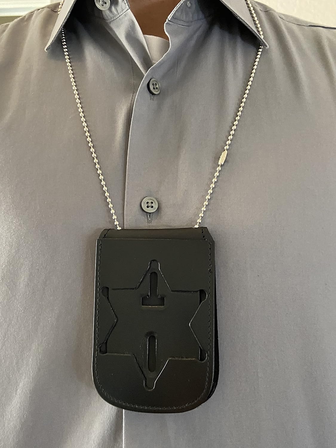 Perfect Fit Shield Wallets County of Los Angeles Sheriff Star Neck Badge and ID Holder Leather Black (Cutout PF622)