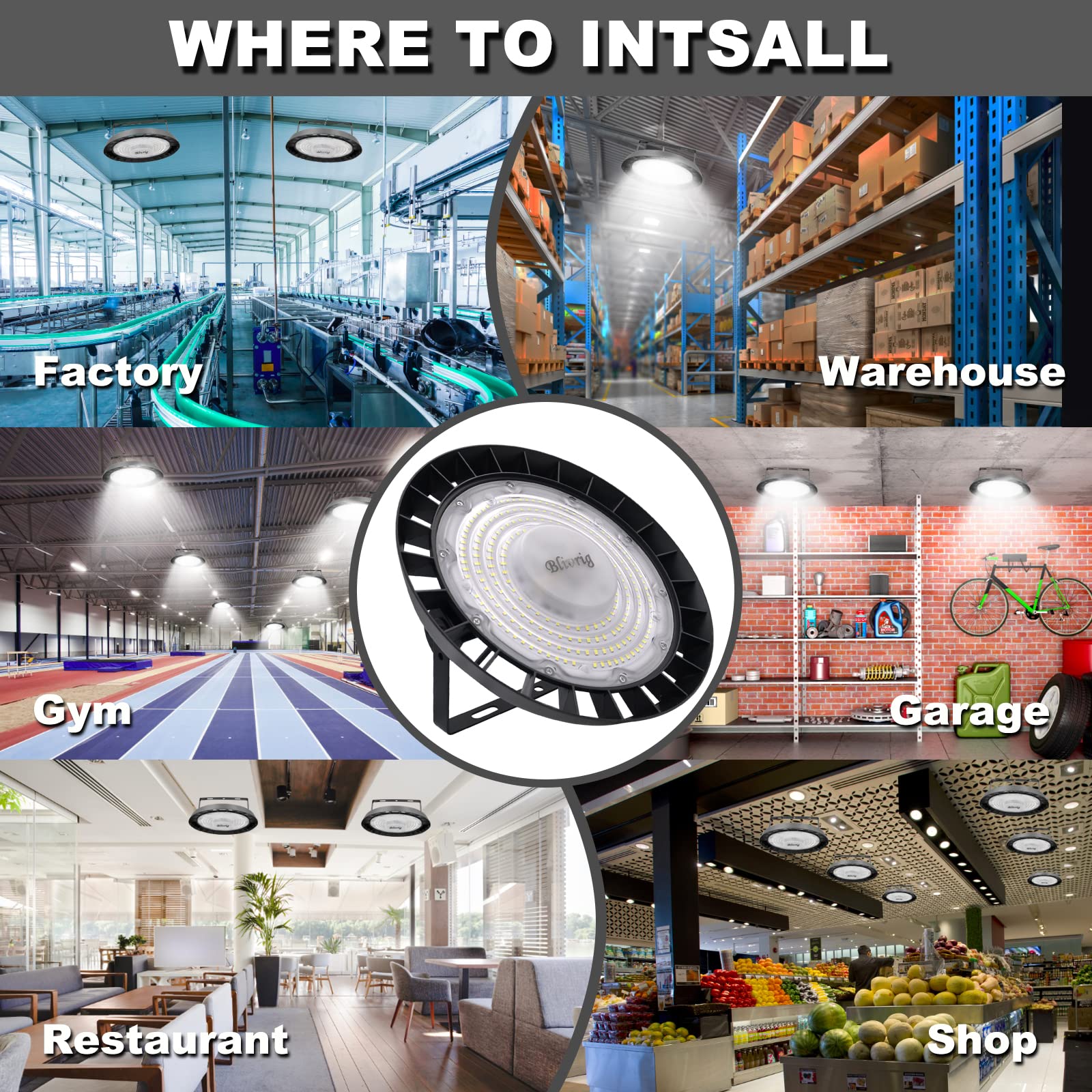 6PCS LED Lampara Industrial Techo 300W UFO Blanco Frío 6500K Con Soporte, Blivrig 30000LM Alto Campana Luz Interior, 252 Focos LED Impermeable IP65, para Naves, Muelle, Fábricas, Almacén, Aeropuerto
