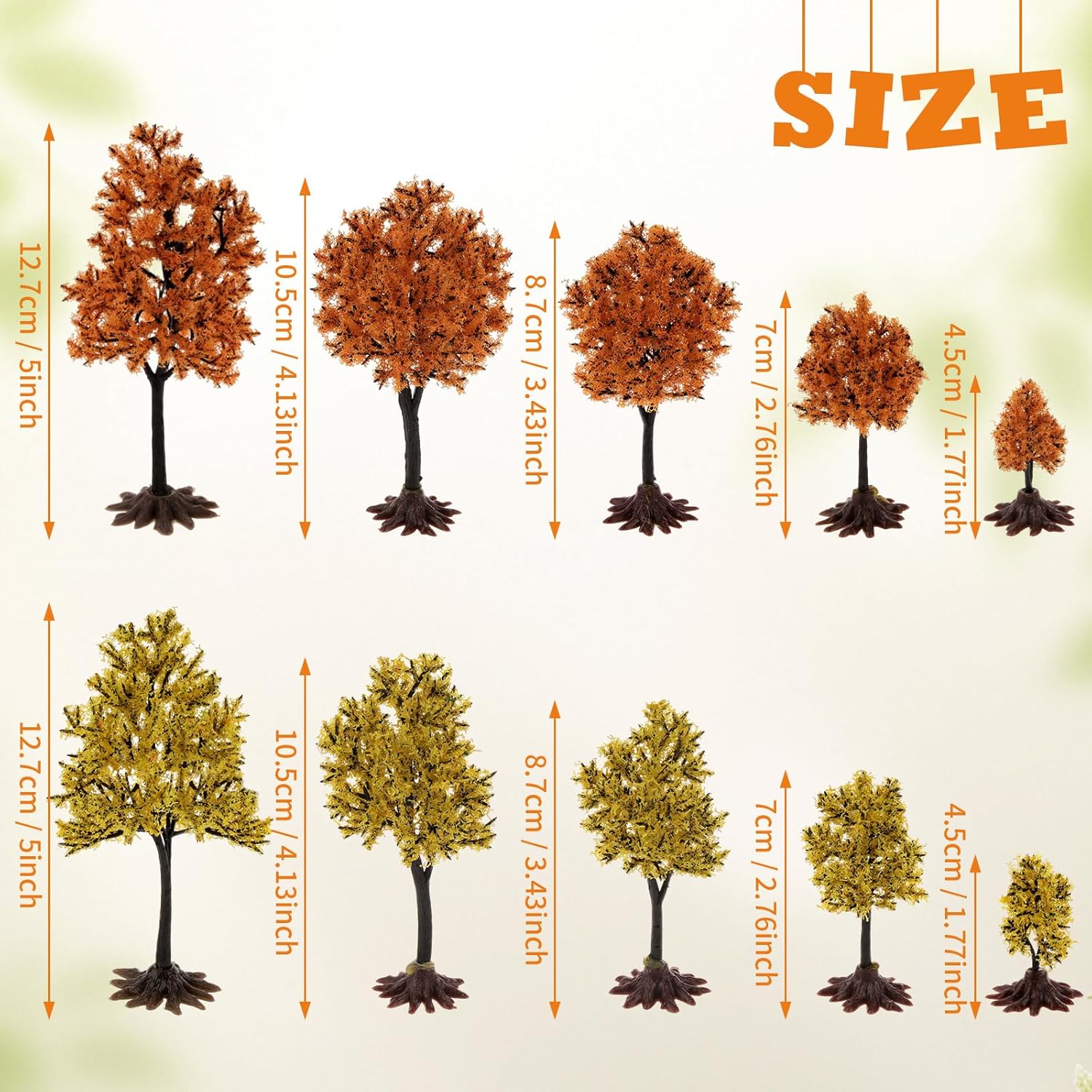 10 Pcs Model Trees 1.8 to 5 in Mixed Miniature Fall Trees Diorama Orange Yellow Scale Tree Mini Scenery Train Village Railroad Building Landscape Autumn Supplies Plastic Plants DIY Crafts - Image 2