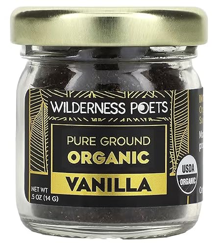 Wilderness Poets, Polvo de vainilla pura Granos de vainilla molidos 100% orgánicos Variedad tahitiana, grado A Potente, súper aromático, perfecto