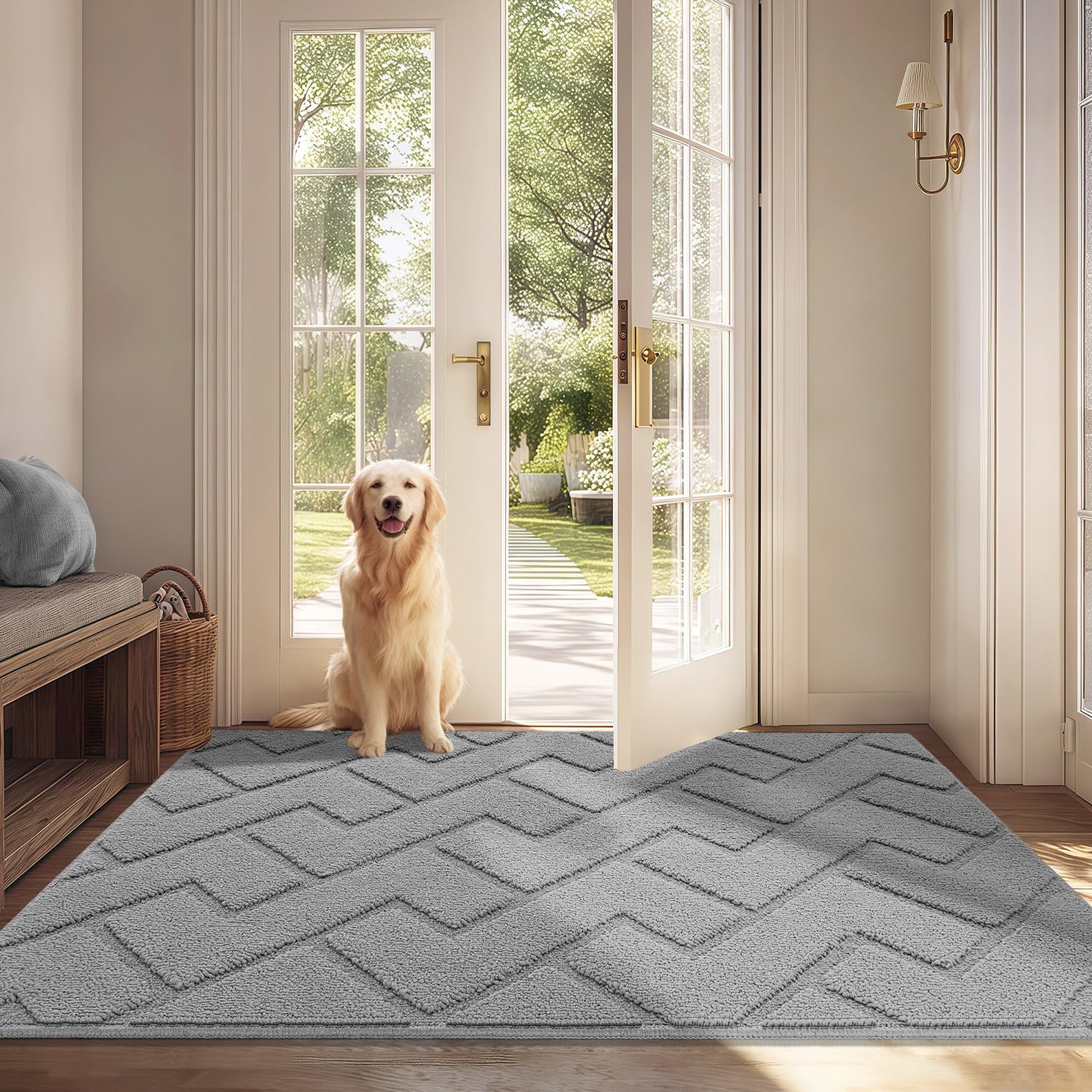 Biscpro Door Mat, 80x120cm DoorMat Indoor Washable, Doormat Indoor Dirt Trapper Non-slip,Absorbent Inside Entrance Rug Mat for Entryway,Patio,Garden,Laundry Room,Pets - Light Gray โ image 1