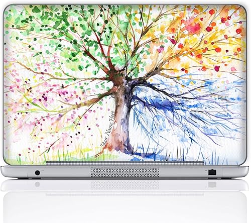 Miniatura 1 de Meffort Inc Calcomanía artística personalizada para laptop, cuaderno, personaliza tu nombre (17 pulgadas, árbol de las cuatro estaciones)
