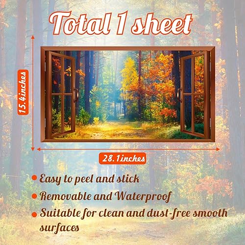 Miniatura 8 de Calcomanías de pared de bosque, 3D, calcomanías de pared de ventanas falsas extraíbles, paisaje natural, calcomanías de pared de ventanas de