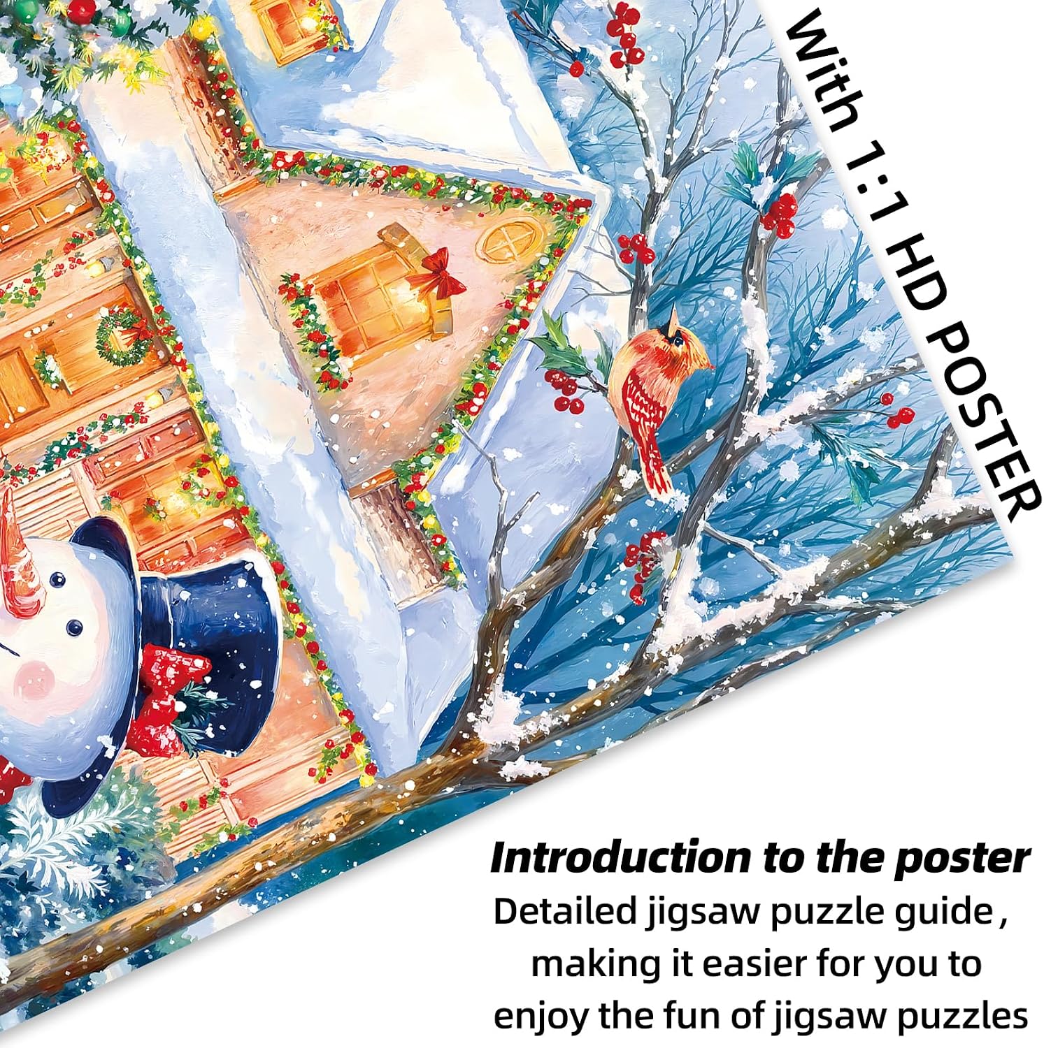 Noceba 2 Pack Winter Jigsaw Puzzles for Adults 500 Pieces, Snowy Cottage & Snowman Scene, Cozy Countryside Landscape with Santa & Cardinals, Relaxing Indoor Hobby,Fun Family Activity Game