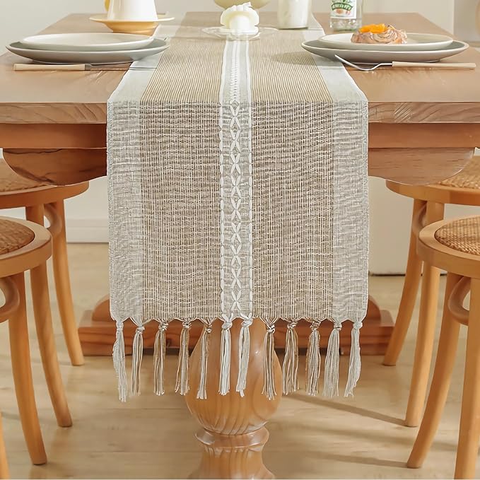 Amazon.com: Macrame Style Boho Table Runner, 12 x 108 Inch Rustic ...