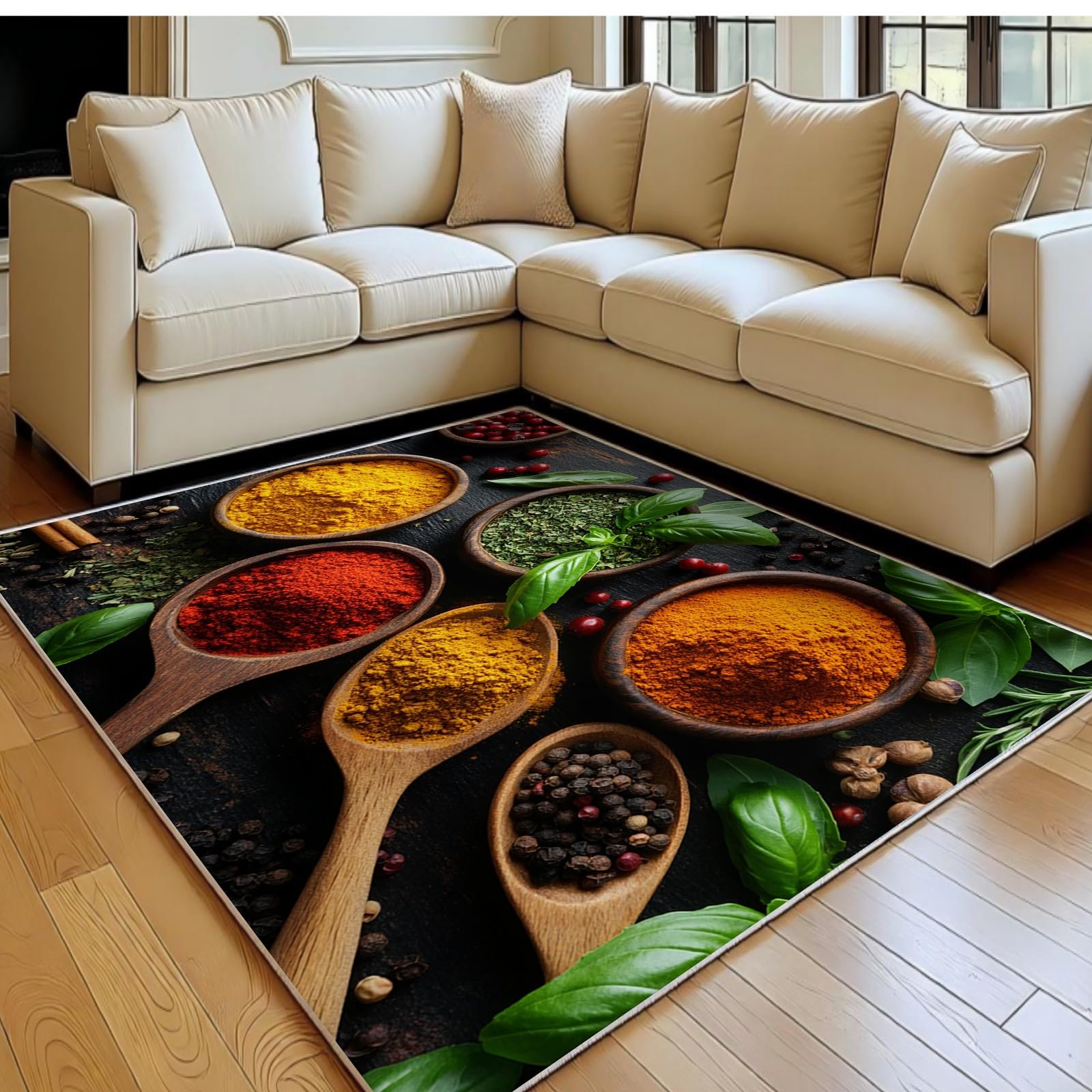 Tapis salon 140 x 200 cm poil ras facile à nettoyer avec envers anti-glisse pour sol de cuisine