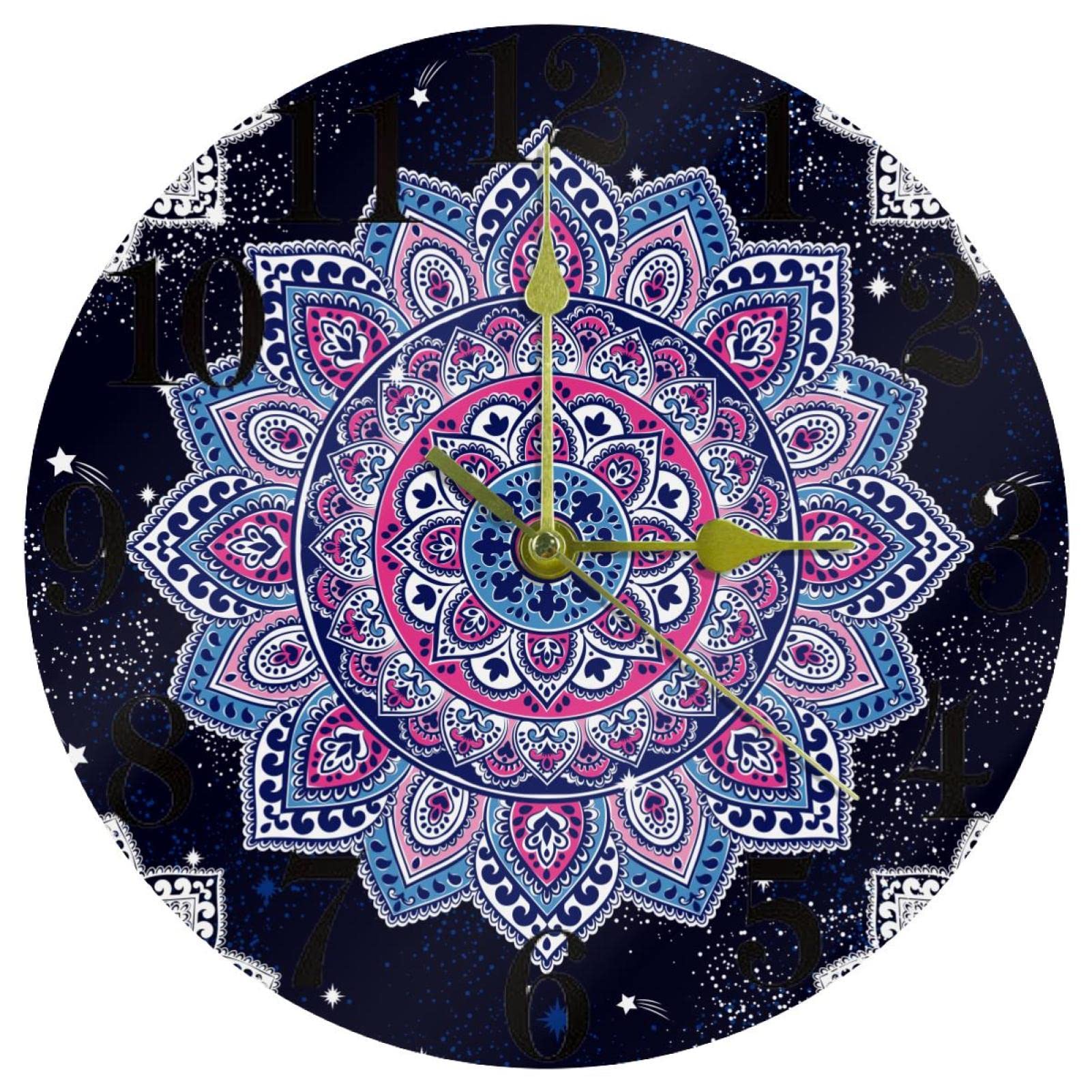 Horloge murale silencieuse à quartz motif mandala floral 25cm